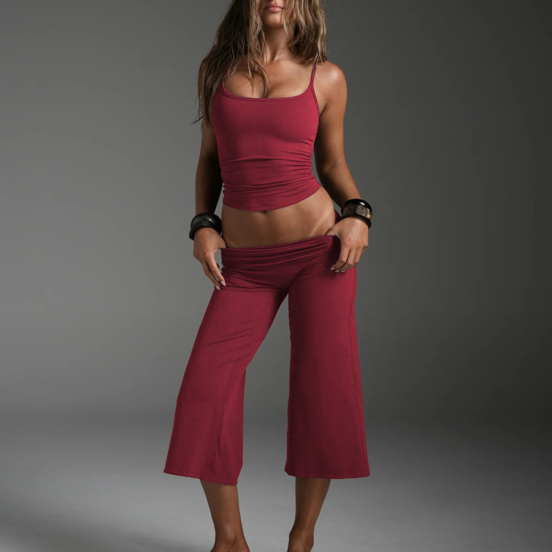 New Cross-Border Yoga Outfit Set: Women's Camisole Top and Cropped Wide-Leg Pants for Sports and Fitness Running Set