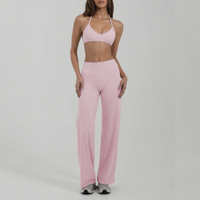 Cross-Border New Style Halter Neck Breast-Revealing Push-Up Underwear Yoga Suit Fitness Sports Trousers Pilates Quick-Drying Two-Piece Set
