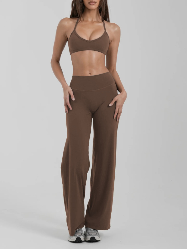 Cross-Border New Style Halter Neck Breast-Revealing Push-Up Underwear Yoga Suit Fitness Sports Trousers Pilates Quick-Drying Two-Piece Set