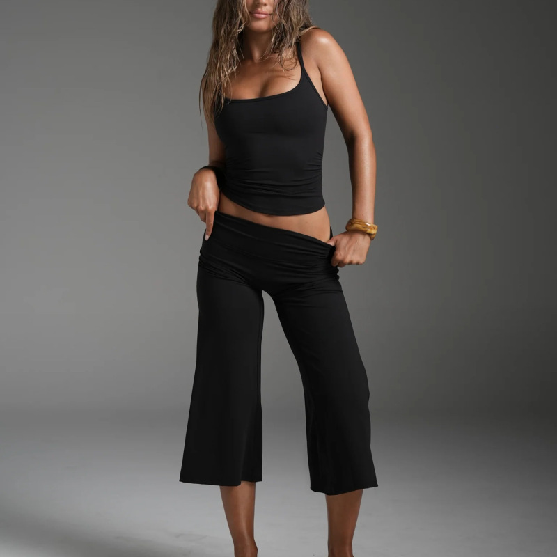 New Cross-Border Yoga Outfit Set: Women's Camisole Top and Cropped Wide-Leg Pants for Sports and Fitness Running Set