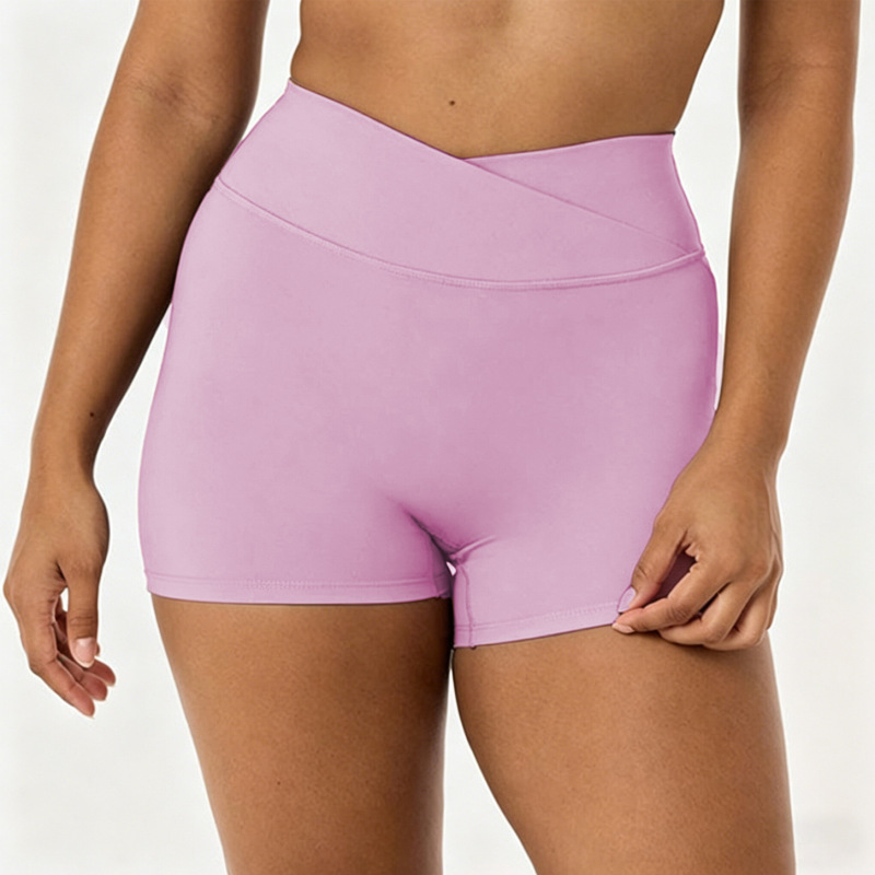 European and American Style Brushed Fleece Tight Yoga Shorts for Women, High-Waisted Tummy Control Fitness Pants, Peach Lift Butt-Enhancing Running Sports Shorts