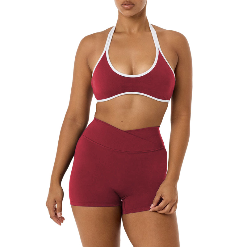 Fitness Clothing, Yoga Clothing Set, Halter Neck Bra Top, Shorts Set, Beautiful Back Top, Women's Sports Shorts Two-Piece Set