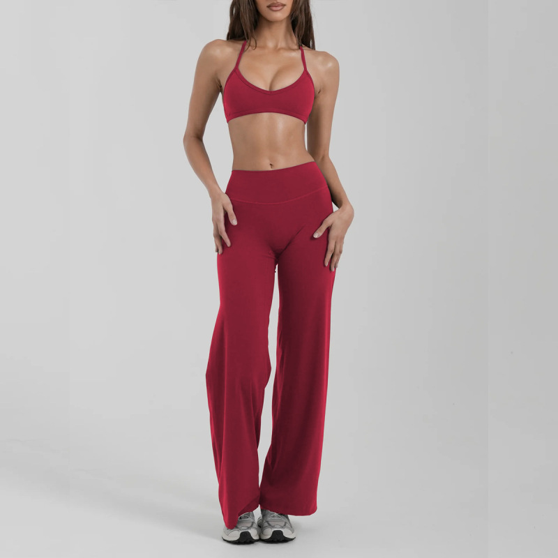 Cross-Border New Style Halter Neck Breast-Revealing Push-Up Underwear Yoga Suit Fitness Sports Trousers Pilates Quick-Drying Two-Piece Set