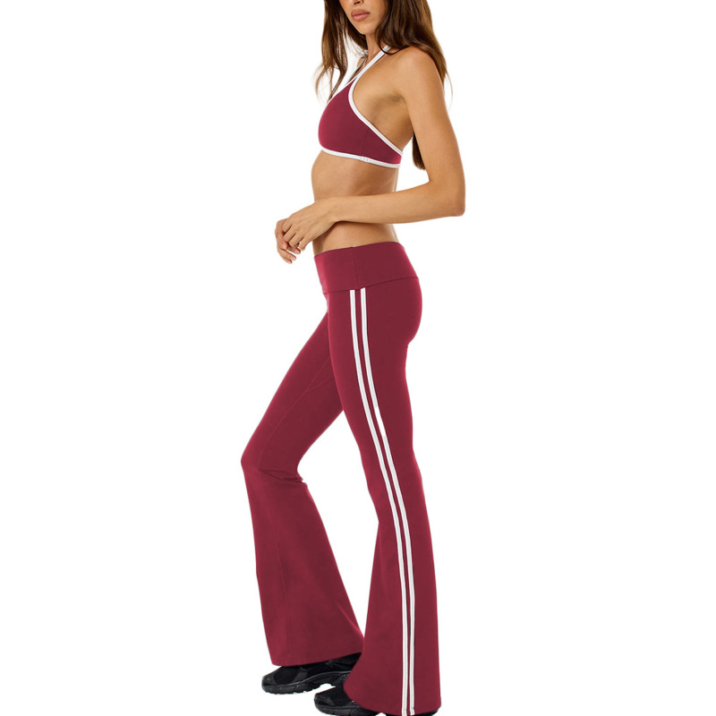 Cross-Border Flared Pants Two-Piece Set High-Waisted Striped Slimming Yoga Pants Slim-Fit Sports Halter Bra Women's Shapewear