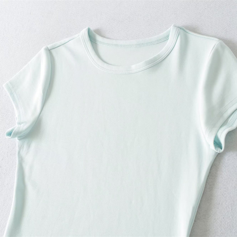 Versatile Round Neck Short-Sleeve T-Shirt for Women, Summer Solid Color Simple Slim-Fit Basic Top