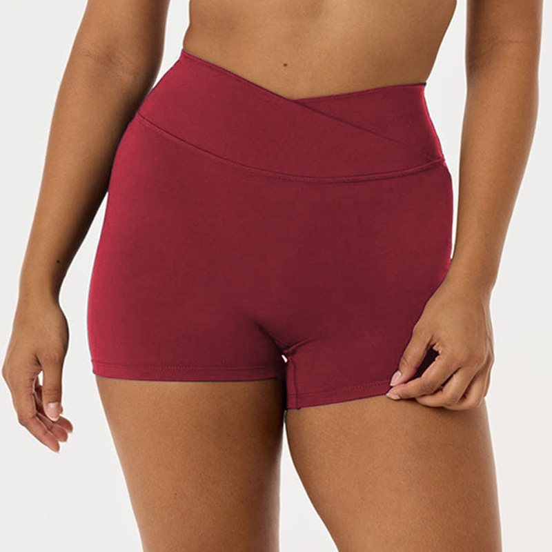 European and American Style Brushed Fleece Tight Yoga Shorts for Women, High-Waisted Tummy Control Fitness Pants, Peach Lift Butt-Enhancing Running Sports Shorts