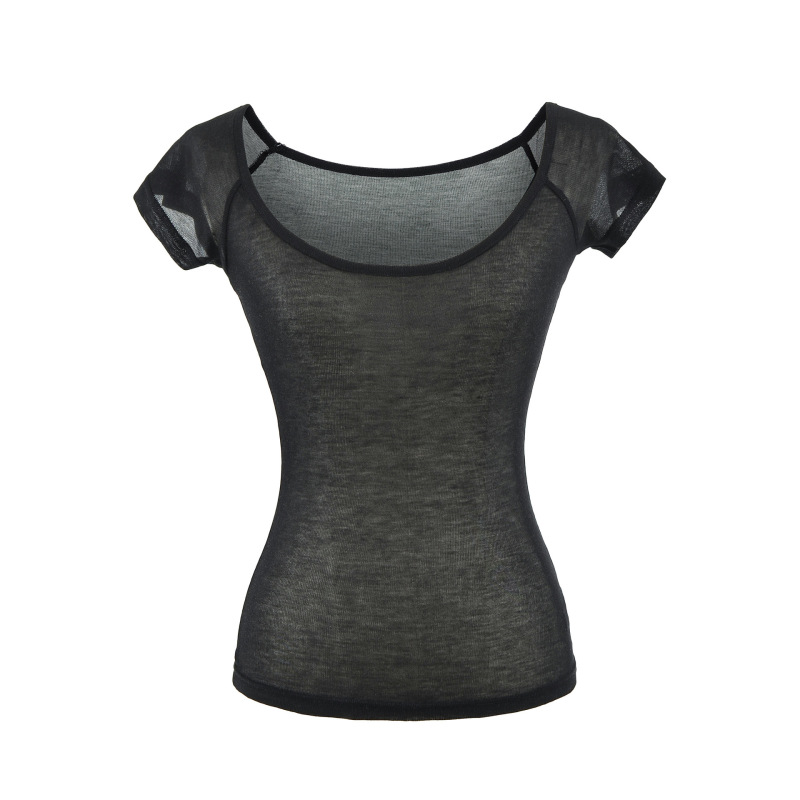 Comfortable Slightly Sheer Large-Neck Short-Sleeve T-Shirt for Women, Summer Slim-Fit Korean Basic Style, Layered Thin Base Shirt Top