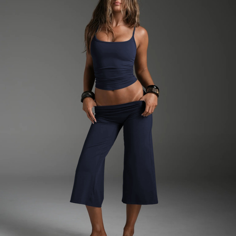 New Cross-Border Yoga Outfit Set: Women's Camisole Top and Cropped Wide-Leg Pants for Sports and Fitness Running Set