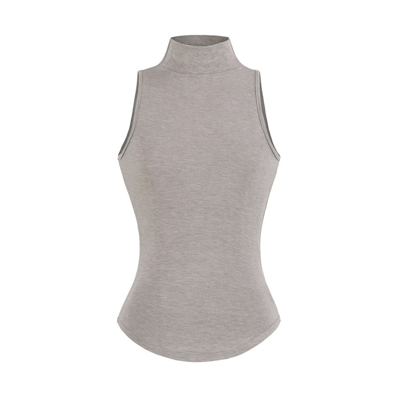 High-End Semi-Sheer Half-High Collar Vest for Women, Slim Fit, Waist-Cinching, Tight-Fitting Base Layer, Sexy Sleeveless Top