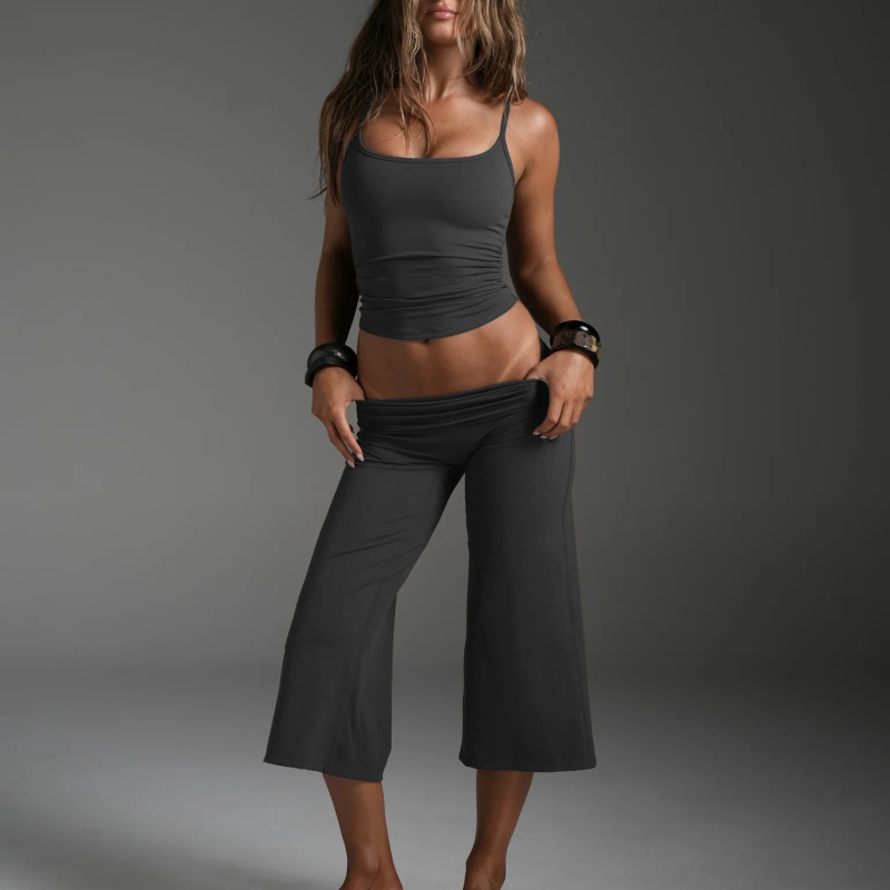 New Cross-Border Yoga Outfit Set: Women's Camisole Top and Cropped Wide-Leg Pants for Sports and Fitness Running Set