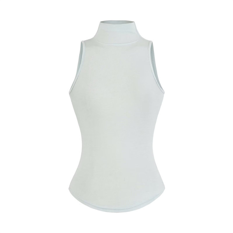 High-End Semi-Sheer Half-High Collar Vest for Women, Slim Fit, Waist-Cinching, Tight-Fitting Base Layer, Sexy Sleeveless Top