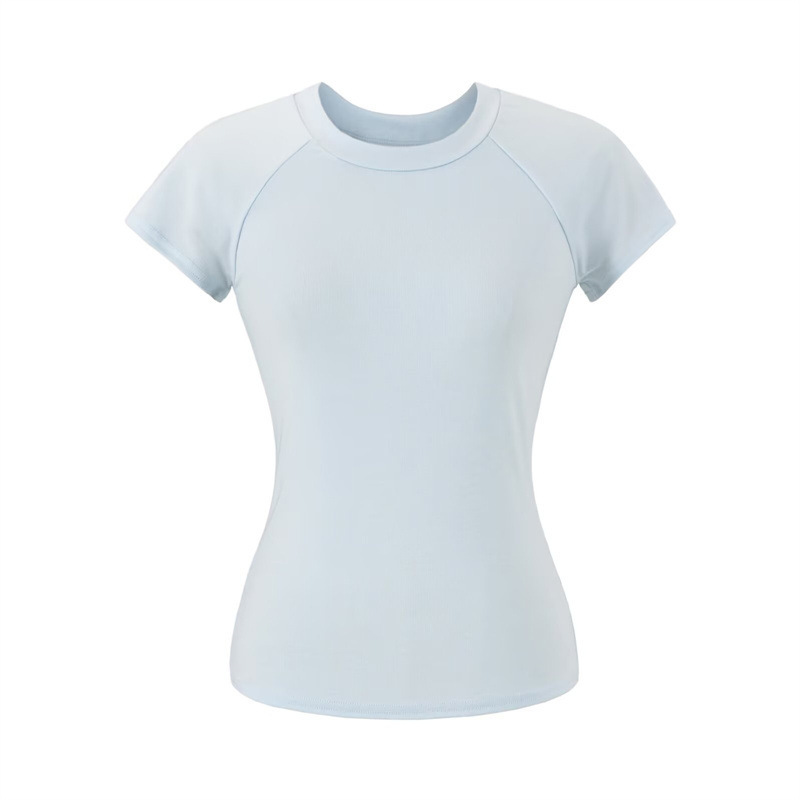 Korean-Style Round Neck Slim-Fit Raglan Sleeve Basic Spicy Short-Sleeve T-Shirt, Tight-Fitting Solid Color Yoga Sports Top for Women