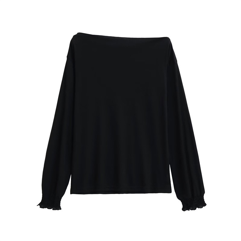 Solid Color One-Shoulder Sun-Protective Long-Sleeve T-Shirt for Women, Casual and Relaxed Style, Versatile, Thin, Loose-Fitting, Off-Shoulder Top