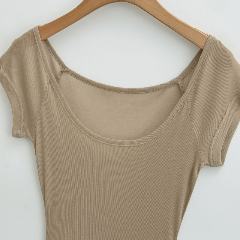 Comfortable Slightly Sheer Large-Neck Short-Sleeve T-Shirt for Women, Summer Slim-Fit Korean Basic Style, Layered Thin Base Shirt Top