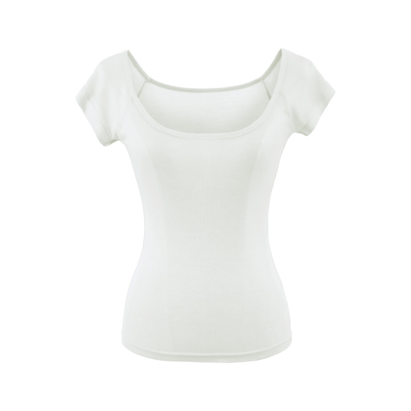 Comfortable Slightly Sheer Large-Neck Short-Sleeve T-Shirt for Women, Summer Slim-Fit Korean Basic Style, Layered Thin Base Shirt Top