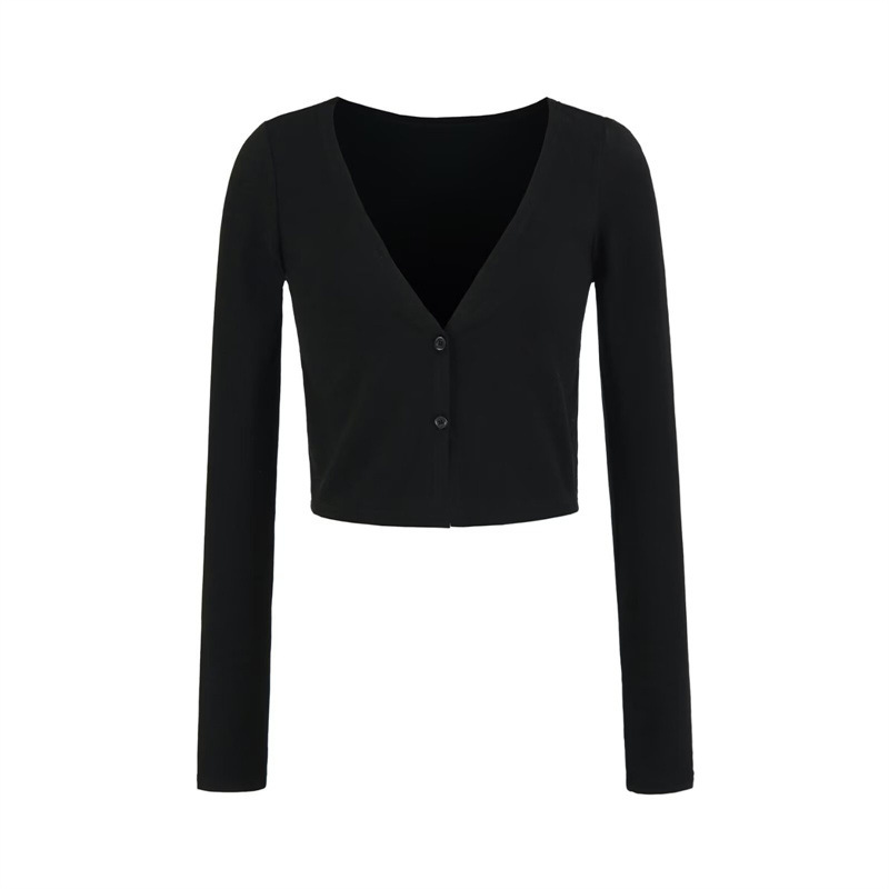 Korean-Style Semi-Sheer Long-Sleeve Cardigan Jacket for Women, Summer Short V-Neck Single-Breasted Outerwear for Petite Figures