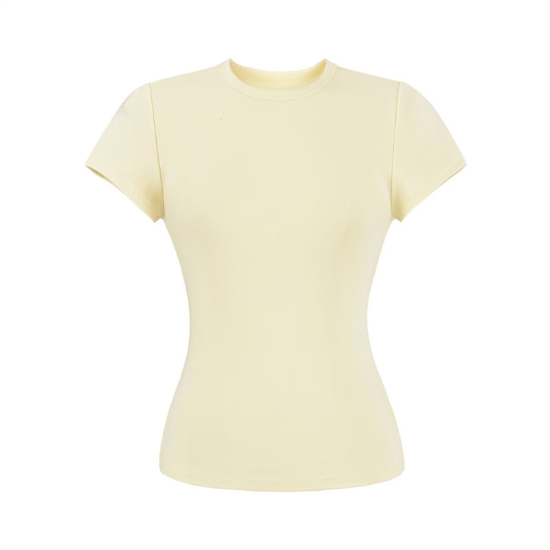 Versatile Round Neck Short-Sleeve T-Shirt for Women, Summer Solid Color Simple Slim-Fit Basic Top