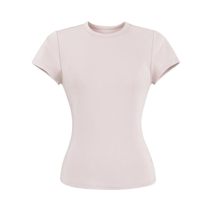 Versatile Round Neck Short-Sleeve T-Shirt for Women, Summer Solid Color Simple Slim-Fit Basic Top