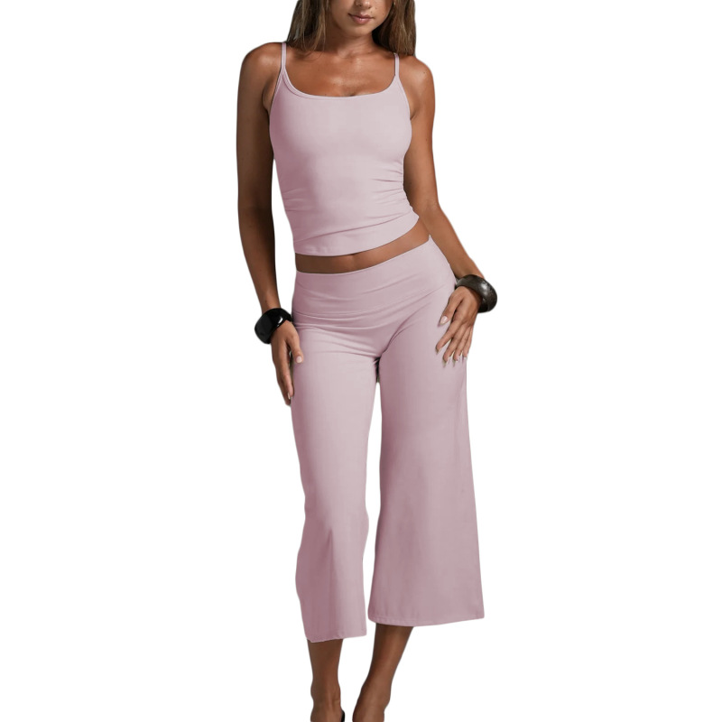 New Cross-Border Yoga Outfit Set: Women's Camisole Top and Cropped Wide-Leg Pants for Sports and Fitness Running Set