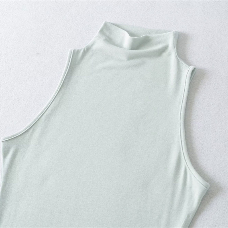 High-End Semi-Sheer Half-High Collar Vest for Women, Slim Fit, Waist-Cinching, Tight-Fitting Base Layer, Sexy Sleeveless Top