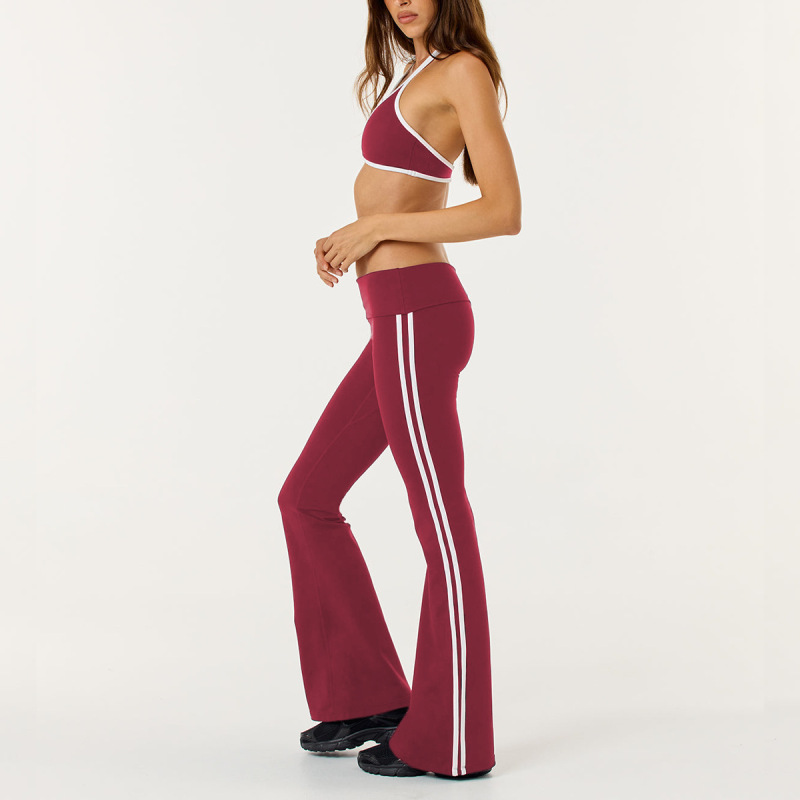 Cross-Border Flared Pants Two-Piece Set High-Waisted Striped Slimming Yoga Pants Slim-Fit Sports Halter Bra Women's Shapewear