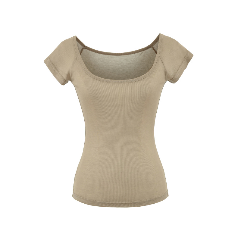 Comfortable Slightly Sheer Large-Neck Short-Sleeve T-Shirt for Women, Summer Slim-Fit Korean Basic Style, Layered Thin Base Shirt Top