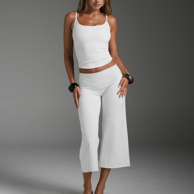 New Cross-Border Yoga Outfit Set: Women's Camisole Top and Cropped Wide-Leg Pants for Sports and Fitness Running Set