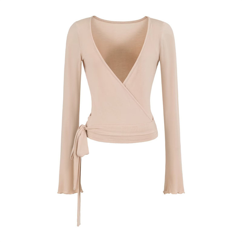 Atmospheric and Unique Slightly Sheer Cross-Tie Cardigan for Women, Slim-Fit Sporty Style, Long-Sleeve Yoga Cover-Up Top