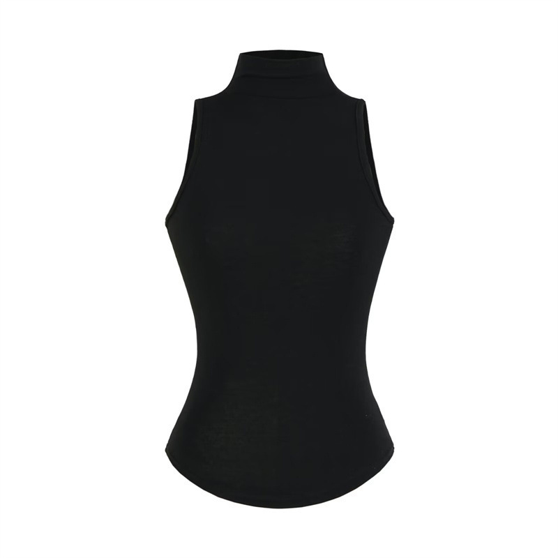 High-End Semi-Sheer Half-High Collar Vest for Women, Slim Fit, Waist-Cinching, Tight-Fitting Base Layer, Sexy Sleeveless Top