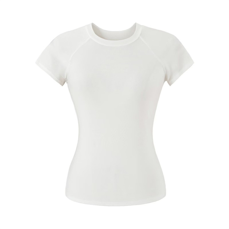 Korean-Style Round Neck Slim-Fit Raglan Sleeve Basic Spicy Short-Sleeve T-Shirt, Tight-Fitting Solid Color Yoga Sports Top for Women
