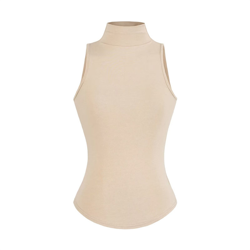 High-End Semi-Sheer Half-High Collar Vest for Women, Slim Fit, Waist-Cinching, Tight-Fitting Base Layer, Sexy Sleeveless Top