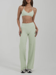 Yy244 cream green top + straight pants