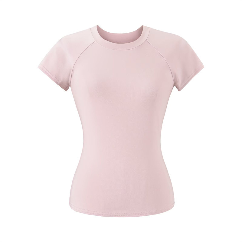 Korean-Style Round Neck Slim-Fit Raglan Sleeve Basic Spicy Short-Sleeve T-Shirt, Tight-Fitting Solid Color Yoga Sports Top for Women