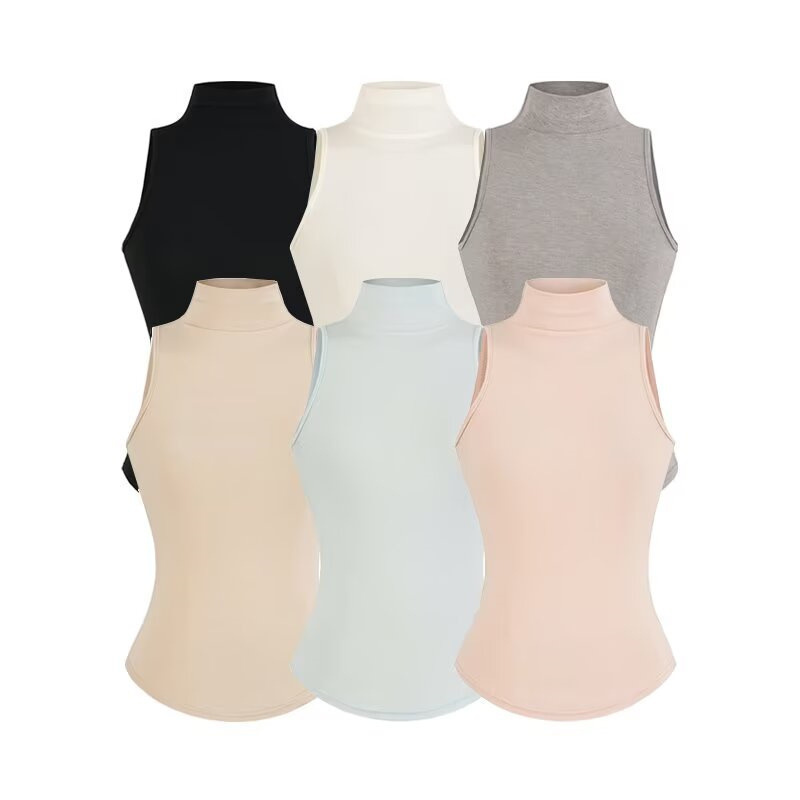 High-End Semi-Sheer Half-High Collar Vest for Women, Slim Fit, Waist-Cinching, Tight-Fitting Base Layer, Sexy Sleeveless Top