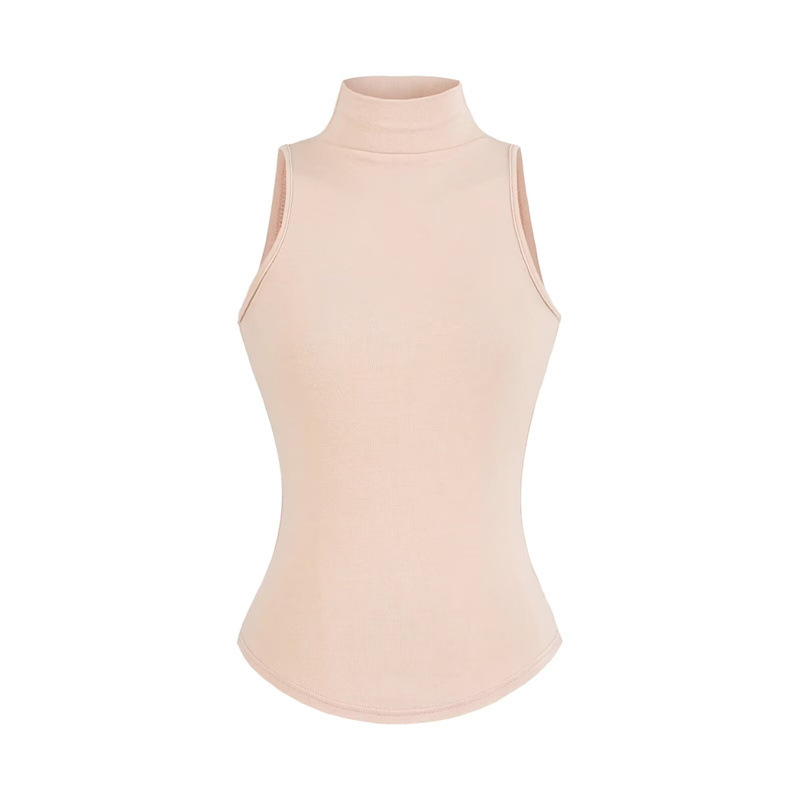 High-End Semi-Sheer Half-High Collar Vest for Women, Slim Fit, Waist-Cinching, Tight-Fitting Base Layer, Sexy Sleeveless Top