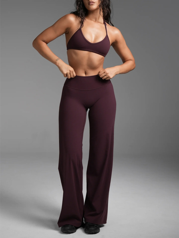 Cross-Border New Style Halter Neck Breast-Revealing Push-Up Underwear Yoga Suit Fitness Sports Trousers Pilates Quick-Drying Two-Piece Set