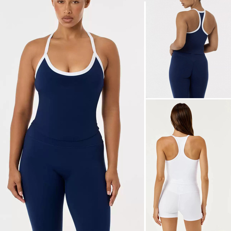 Cross-Border Beauty Back Yoga Set with Chest Pads, Sports Fitness Racerback Tank Top, High-Elastic Butt-Lifting High-Waisted Naked-Feel Leggings