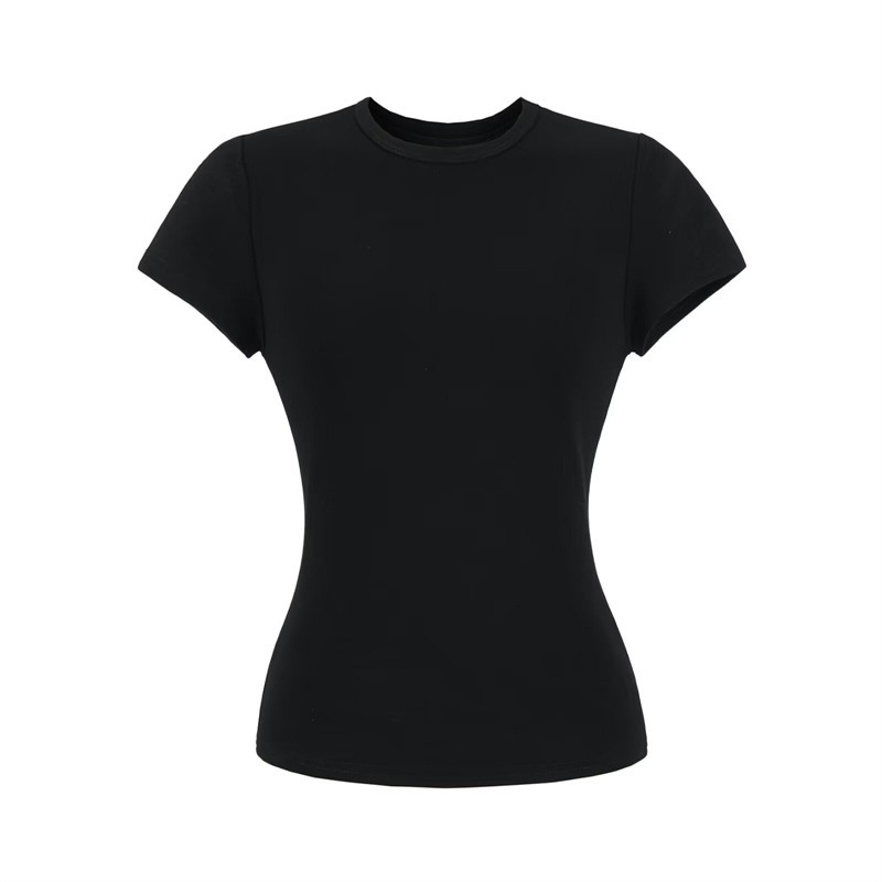 Versatile Round Neck Short-Sleeve T-Shirt for Women, Summer Solid Color Simple Slim-Fit Basic Top