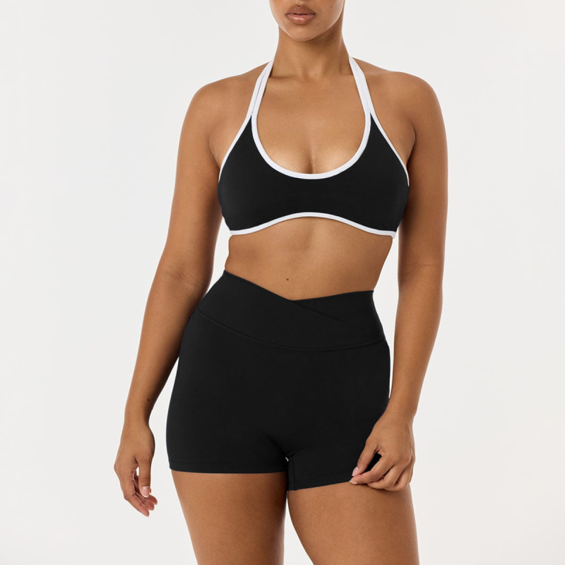 Fitness Clothing, Yoga Clothing Set, Halter Neck Bra Top, Shorts Set, Beautiful Back Top, Women's Sports Shorts Two-Piece Set