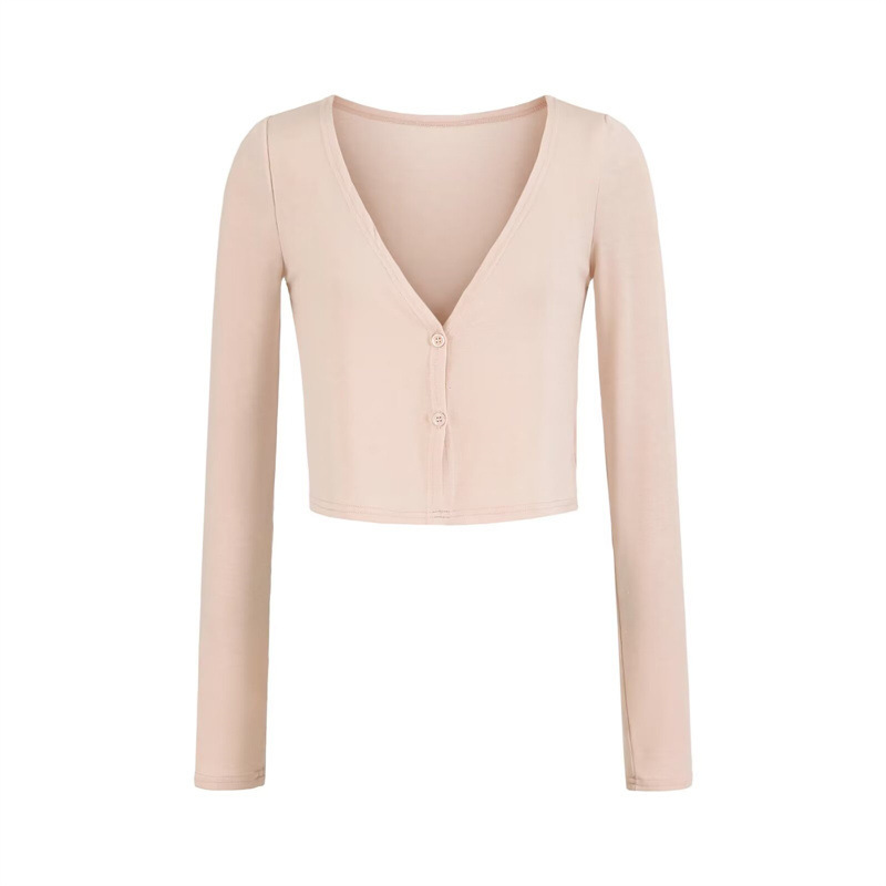 Korean-Style Semi-Sheer Long-Sleeve Cardigan Jacket for Women, Summer Short V-Neck Single-Breasted Outerwear for Petite Figures