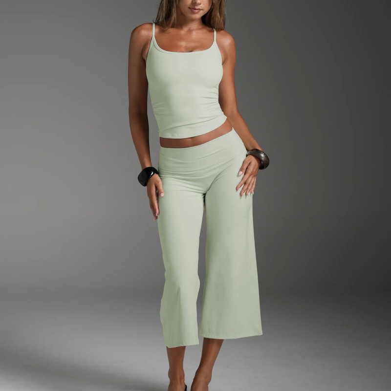 New Cross-Border Yoga Outfit Set: Women's Camisole Top and Cropped Wide-Leg Pants for Sports and Fitness Running Set