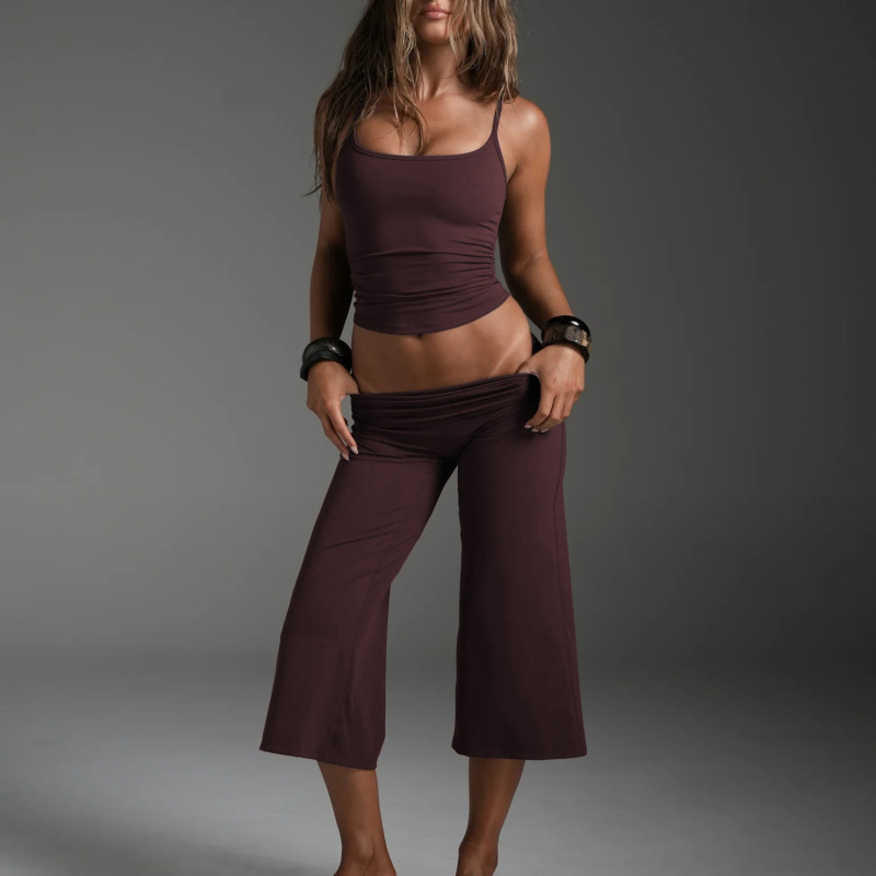 New Cross-Border Yoga Outfit Set: Women's Camisole Top and Cropped Wide-Leg Pants for Sports and Fitness Running Set