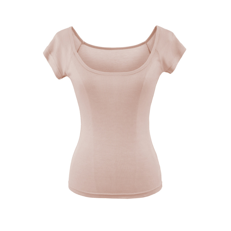Comfortable Slightly Sheer Large-Neck Short-Sleeve T-Shirt for Women, Summer Slim-Fit Korean Basic Style, Layered Thin Base Shirt Top