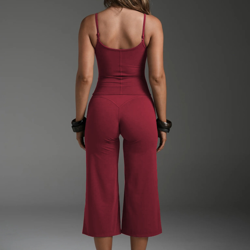 New Cross-Border Yoga Outfit Set: Women's Camisole Top and Cropped Wide-Leg Pants for Sports and Fitness Running Set