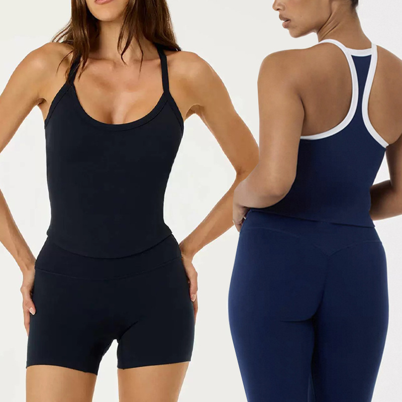 Cross-Border Beauty Back Yoga Set with Chest Pads, Sports Fitness Racerback Tank Top, High-Elastic Butt-Lifting High-Waisted Naked-Feel Leggings