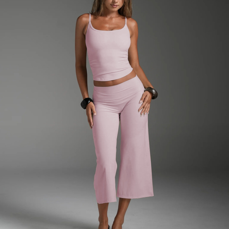 New Cross-Border Yoga Outfit Set: Women's Camisole Top and Cropped Wide-Leg Pants for Sports and Fitness Running Set