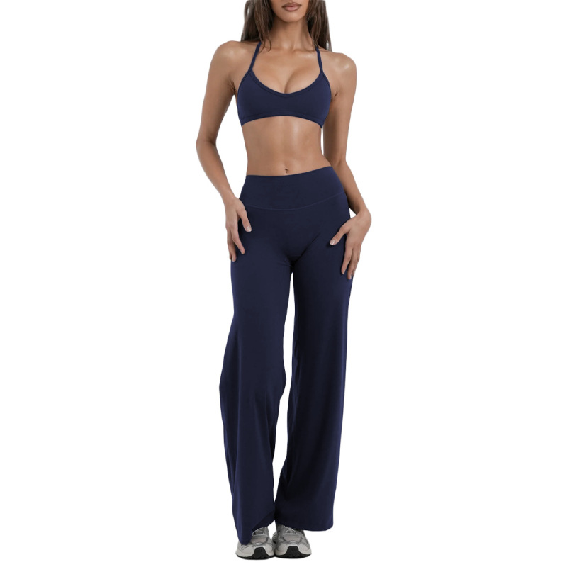 Cross-Border New Style Halter Neck Breast-Revealing Push-Up Underwear Yoga Suit Fitness Sports Trousers Pilates Quick-Drying Two-Piece Set