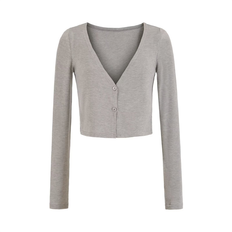 Korean-Style Semi-Sheer Long-Sleeve Cardigan Jacket for Women, Summer Short V-Neck Single-Breasted Outerwear for Petite Figures