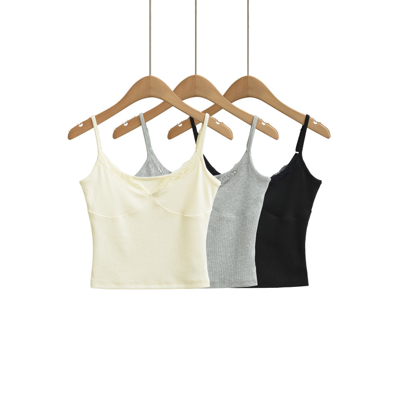 Girly V-Neck Lace Camisole for Women, Summer Short Slim-Fit Vintage Style, Flattering Sleeveless Tank Top for Layering or Outerwear
