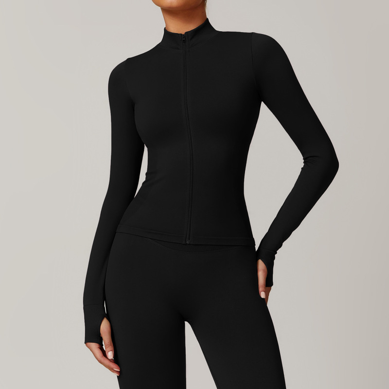 Zechuang Seamless Stand Collar Zipper Yoga Wear Women's Tops Windproof Slim Warm Top Sports Running Tops 7755